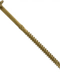 Beefy Five Inch Lag Screw With Exterior Coating Torx Star Drive Heavy Duty Structural Fastener For Outdoor Decks And Lumber 100 Count Type 17 Notched Point For Quick Start Corrosion Resistant ACQ Lumber Compatible Truss Washer Head bronze