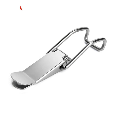 Heavy Duty Sliding Door And Window Latch Kit Includes Five Premium Spring Loaded J108B Hasp Catches Made From Mild Steel For Secure Cabinet Box Hardware Installation That Keeps Everything Locked Tight And Ready To Go. Silver mild steel spring-loaded hasp latch, single view