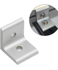 Inside Corner Bracket For 2020 Aluminum Extrusion Profiles 5mm Slot Connects Two 2020 Series Aluminum Rails, 20 Pack, Uses M5 Screws And M5 T Nuts, Durable Assembly Hardware For DIY Projects, silver L-bracket with two holes