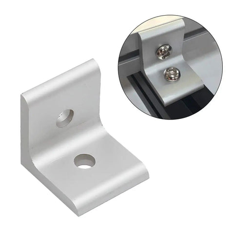 Inside Corner Bracket For 2020 Aluminum Extrusion Profiles 5mm Slot Connects Two 2020 Series Aluminum Rails, 20 Pack, Uses M5 Screws And M5 T Nuts, Durable Assembly Hardware For DIY Projects, silver L-bracket with two holes