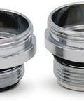 Close-up of two solid brass adapters from 9 Piece Faucet Adapter Kit For Sinks And RVs With Brass Aerator Adapters