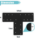 4 Pcs T Post Bracket Set With 16.9 by 5 Inch T Flat Mending Plates Black Powder Coat Joining Brackets Connecting Brackets T Shape Strap Plates dimensions