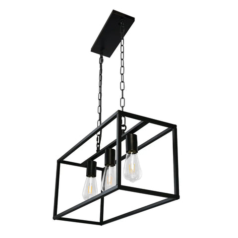 Black Farmhouse Kitchen Island Lighting Modern Linear Chandelier For Dining Room And Living Space Industrial Rectangular Pendant Fixture Dope For Foyer Or Bar 3 Light Black Finish