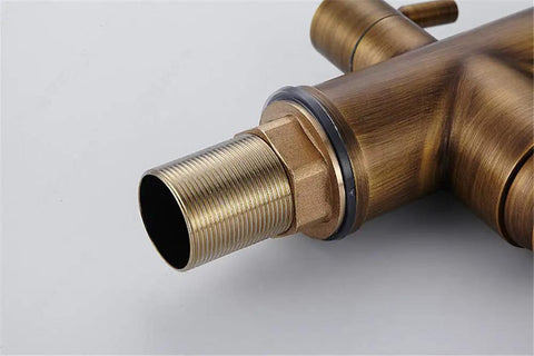 Close-up of the brass threading on the 360-Degree Rotating Antique Bronze Kitchen Faucet Water Purifier 3-Way Dual Filter Tap.