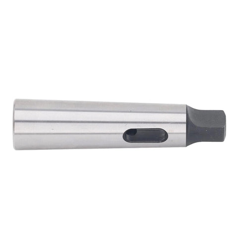 MT1 to MT3 Morse taper reducing sleeve, steel, cylindrical tool with side slot, side view.