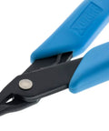 Close-up of Bent Nose Pliers 450BN for Jewelry Making with blue ergonomic precision grip, angled tip for reaching tight spots.