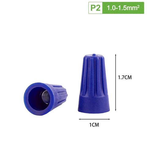 Super Cool 200Pcs Colorful Wire Nuts Kit P1 To P6 Twist Terminals For Quick Electrical Splices With Durable Nylon Housing And Strong Internal Copper Spring For Pro Grade Connections. P2 blue wire nut, 1.0-1.5mm², 1.7cm x 1cm
