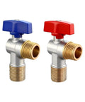 Heavy Gauge 1/2 Inch Brass Angle Stop Valve Built Tough As Nails With A Full Port Design, blue and red handles.