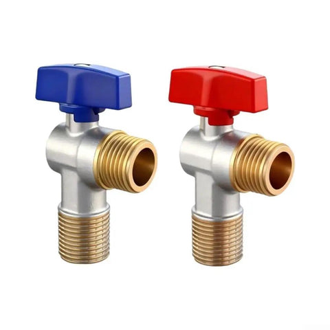 Heavy Gauge 1/2 Inch Brass Angle Stop Valve Built Tough As Nails With A Full Port Design, blue and red handles.