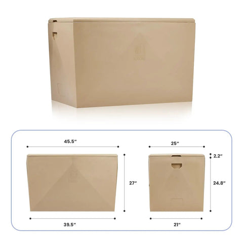Heavy Duty Rotomolded Cold Plunge Tub With Solid Thermal Build For Hardcore Workouts And Rapid Recovery Leak Proof Ice Bath Tote dimensions showing 45.5" x 25" x 24.8".