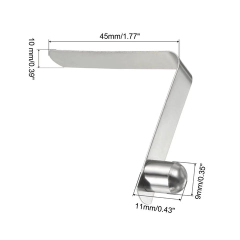 Hella Durable Manganese Steel Push Button Spring Clip 11X9mm with dimensions shown, ideal for camping tents and awnings.