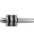 CHICIRIS MT3 revolving live center for metal lathe, side view; knurled collar, steel body, pointed tip