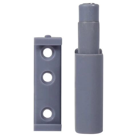 Soft Close Push To Open Damper System For Cabinets And Drawers, Magnetic Buffer Catch, ABS Case, shown front and side views