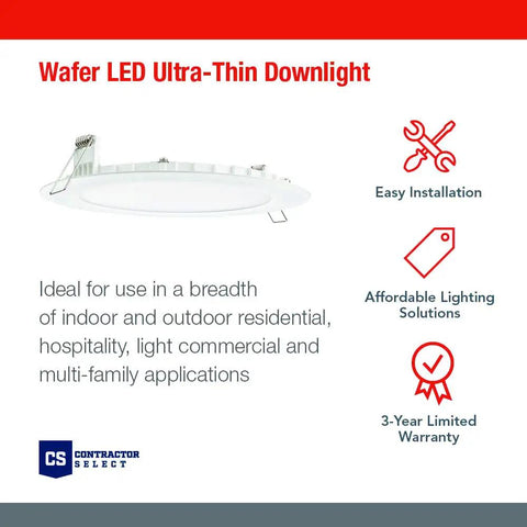 Top Shelf 6 Inch LED Recessed Downlights With Adjustable Color Temperature, Ultra Thin Slim Profile, Clean Flat Trim And No Sweat Setup For Quick Room Vibe Transformations, ideal wafer thin design.