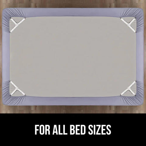 Patented Bed Sheet Holders With Adjustable Elastic Straps And Metal Clips That Stay Put And Keep Fitted Sheets Locked In Place