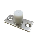 Two Piece Sliding Barn Door Roller Guide With Nylon Guide Wheels Floor Rail Roller System, metal base with nylon wheel.