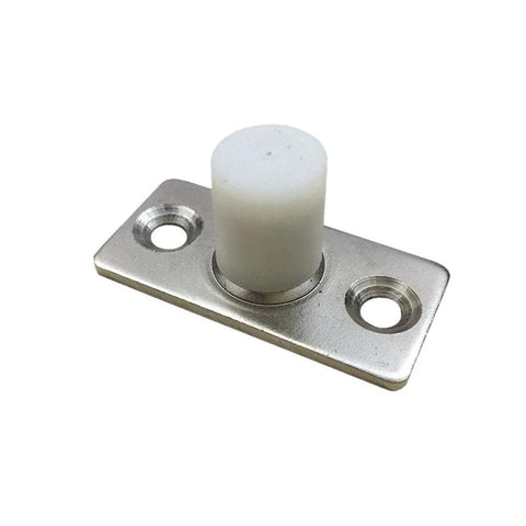 Two Piece Sliding Barn Door Roller Guide With Nylon Guide Wheels Floor Rail Roller System, metal base with nylon wheel.