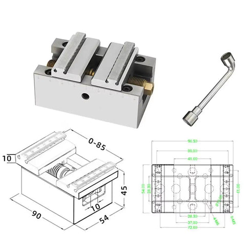 Heavy Duty Self- Centering Vise With Quick Clamp For CNC Milling Machine Precision 4/5 Axis Fixture with dimensions and assembly details.