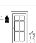 Illustration showing installation height for Tiffany Style Outdoor Wall Lantern With Handcrafted Orange Yellow Brown Art Glass Geometric Classic Design 1 Light 100W Incandescent Valiant Bronze Finish For Porch Patio And Exterior Lighting next to door.