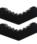 Two black rubber car jack stand pads with wavy inner grooves for frame/rail lifting.