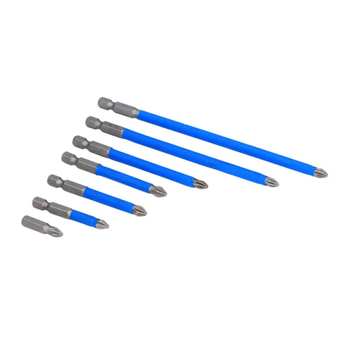 Top Tier PH2 Cross Screwdriver Bits Set 7pcs Magnetic Drill Kit Alloy Steel Size Range For Cars Repairs Motorcycles And Computers Heavy Duty Performance, seven blue bits