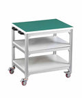 Real Workhorse Three Tier Portable Workbench Featuring Smooth Ride Wheels And Secure Locking Handles Anti Static Esd Aluminum Assembly Station For Garage Shop And Project Repairs.