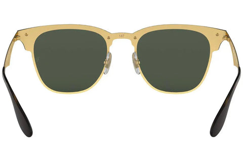 Blaze Clubmaster Square Sunglasses With Flat Lens Over Frame Construction, Brushed Gold Frame And Dark Green Lenses, 47 Mm, front view.