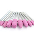 Heavy Duty Abrasive Mounted Stone Points Rotary Tool Bits For Electric Grinding And Polishing Chrome Corundum Cylinder Head Kits Compatible With Rotary Power Tools 10 Piece Set, pink cylinder shapes.