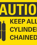 Industrial Gas Cylinder Caution Sign 8x12 Inch Aluminum Metal Plate For Welding Shops Gas Storage Areas Industrial Facilities And Supply Yards High Visibility Safety Message, caution sign with chained cylinders