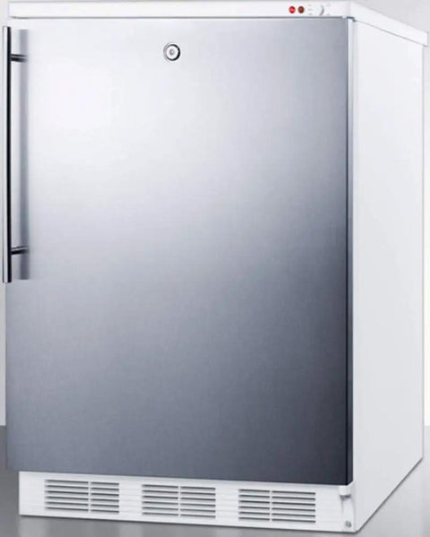 Rock Solid Upright Freezer Zero Hassle Freestanding Or Built In Configuration For Serious Cold Storage Workhorse You Can Depend On Every Single Day, stainless steel front view.