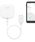 Smart Water Leak Sensor With 105dB Built In Siren, Alexa And IFTTT Compatible shown with mobile app interface