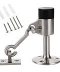 Two Pack Stainless Steel Door Stopper With Hook And Sound Dampening Rubber Bumper Wall Mounted Door Holder Hardware Brushed Finish