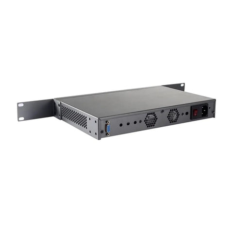 Slick No Fuss Network Firewall Appliance With Intel Atom N2600 D2700 Processor Tuned For PfSense OpnSense shown from side angle.