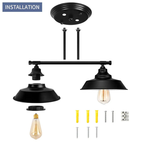 Industrial Farmhouse Vanity Light 2 Light Black Wall Sconce installation kit with metal fixture parts and accessories