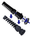 10 Pack IP68 Waterproof Nylon Cable Gland Connector Kit With Adjustable Clamping Sleeve for PG sizes, disassembled view