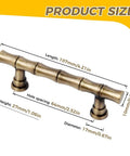 Product size dimensions of Five Pack Bamboo Shape Drawer Pulls in Antique Brass Finish, 4.21 inch zinc alloy cabinet hardware with 64mm spacing
