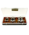 Aluminum Alloy Watch Movement Holder Kit in plastic case, includes three adjustable metal holders for watchmakers and hobbyists.