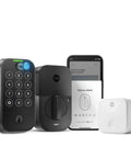 Assure Lock 2 Touch Deadbolt With Wi Fi Connected Keypad And Fingerprint Scanner, Black Suede Finish, Keyed Option next to smartphone