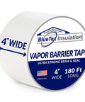 Built Tough 4x180 Feet White Vapor Barrier Tape Heavy Duty Waterproof Crawlspace Sealant No Nonsense Moisture Shield For Insulation And Metal Building Joints Made In Usa One Roll with 4 inch width.