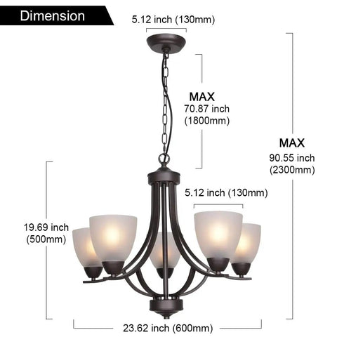 Diagram of 5 Light Shaded Contemporary Chandeliers With Alabaster Glass In Oil Rubbed Bronze Finish showing dimensions