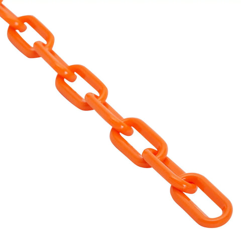 100 Foot Orange Plastic Chain Safety Barrier For Crowd Control And Event Lines, Great For Concerts And Parking Lots, Durable 1.5 Inch Links
