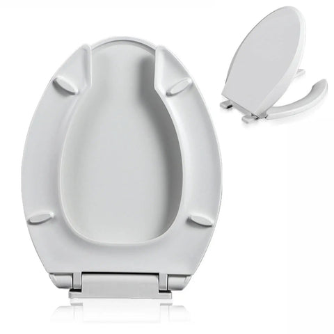 Heavy Duty Commercial Open Front Toilet Seat With Slick Soft Close Lid and White Elongated Plastic Cover 18.1x14.2in