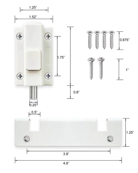 Sliding Door Lock For Glass And Patio Doors, 2.5 Inch Long By 1.5 Inch Wide, Fits Frames At Least 2 Inches Wide, with screws