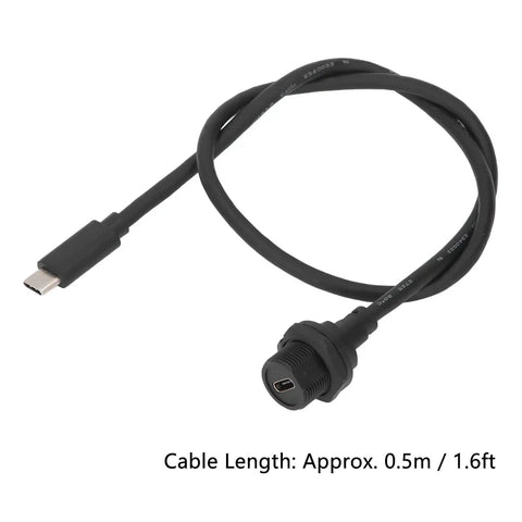 Rugged Waterproof Extension Cable With Type C And Usb 3.0 Plugs Designed For Outdoor Gear Lighting And Iot Tech, 0.5m length.