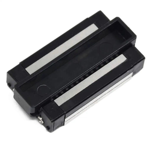 Top view of black MGN12H Carriage Block With Anti Fall Strips For 12mm Linear Motion Slide Rail Guide, 45.7x27x10mm, 4 M3 Holes.