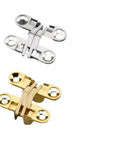 Heavy Duty Zinc Alloy Hidden Hinge One Pack Premium Gold Finish Smooth Swing Folding Cross Hinge for cabinet and cupboard, showing gold and silver options.