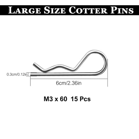 Heavy Duty Hitch Pins R Clips Cotter Pins Set For Secure Locking In Hitch Pin Systems, Zinc Plated Hairpin, M3 x 60mm, 15 Pcs
