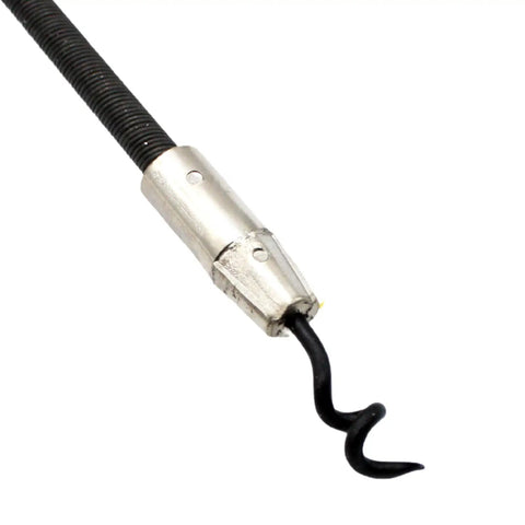Close-up of spiral steel shaft and tempered point hook with zinc handle from Flexible Packing Hook Set Three Piece With Durable Zinc Handle.