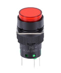 16mm Illuminated Push Button Switch With Green LED 5 Pin 1NO 1NC Momentary Action For Quick Testing And Jogging Durable Panel Mount Reset Ready High Visibility Button For Control Panels, red cap