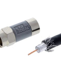 IDEAL nickel push-on F-connectors (4-pack) with gray housing and metal coupling nut; exposed copper center conductor